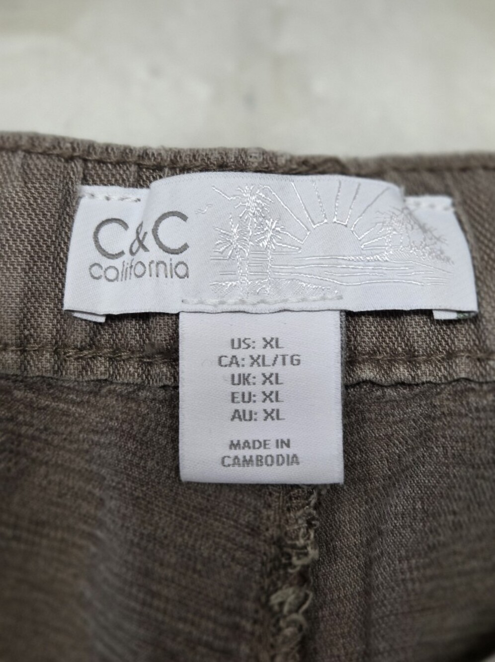 C&C California Lught Brown Linen Straight Leg Drawstring Pants Size XL - Picture 5 of 6
